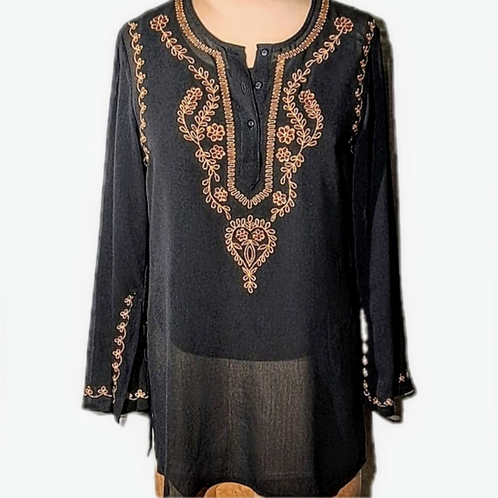 Beaded Black Tunic With Bronze Embroidery Size M